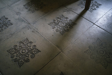 Decorative cement engraving floor in dark grey colour