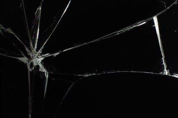 black isolated cracked glass for background