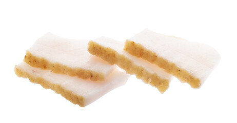 Slices of pork fatback isolated on white, clipping path