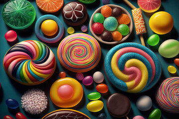 Fototapeta na wymiar a variety of vibrant candies. Generative AI