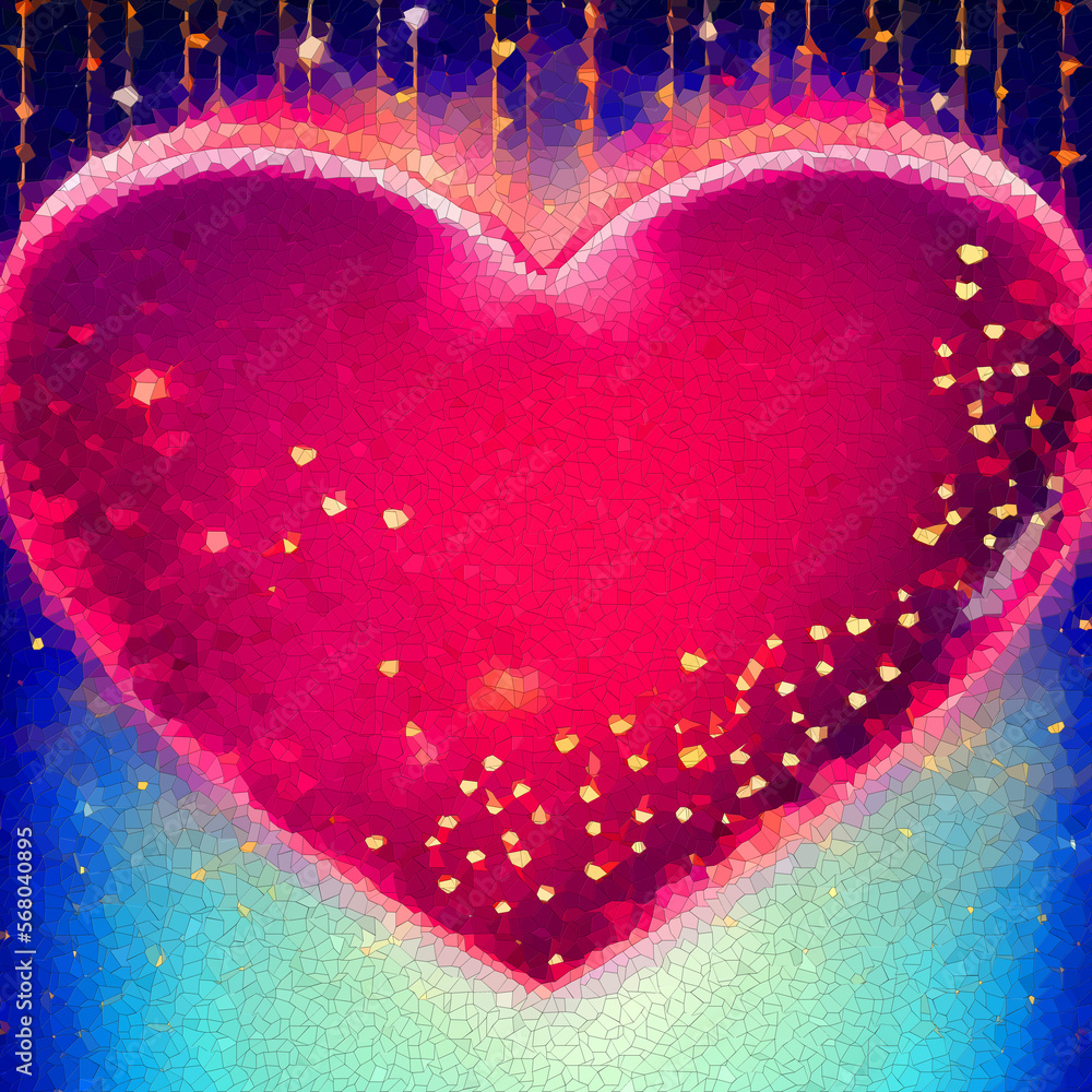 Poster valentine's day background with heart and bokeh lights. 3d rendering. valentines day. illustration b