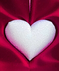 Fototapeta premium Illustration of a white heart on a red textured background. 3d rendering. Valentines Day. Illustration Background for Valentine`s Day.