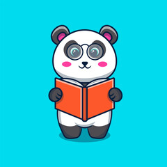 panda reading book cartoon illustration