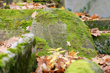 Otwock, Poland - October 2022: Historical graves at the Jewish cemetery in Karczew, Europe