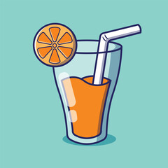 glass of orange juice with ice vector illustration