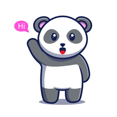 cute panda character waving hand vector illustration