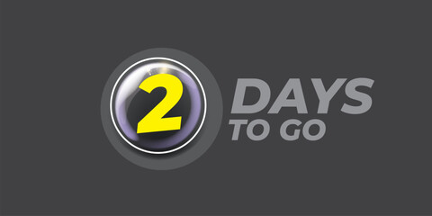 Two days to go countdown grey horizontal banner design template. 2 days to go sale announcement blue banner, label, sticker, icon, poster and flyer.