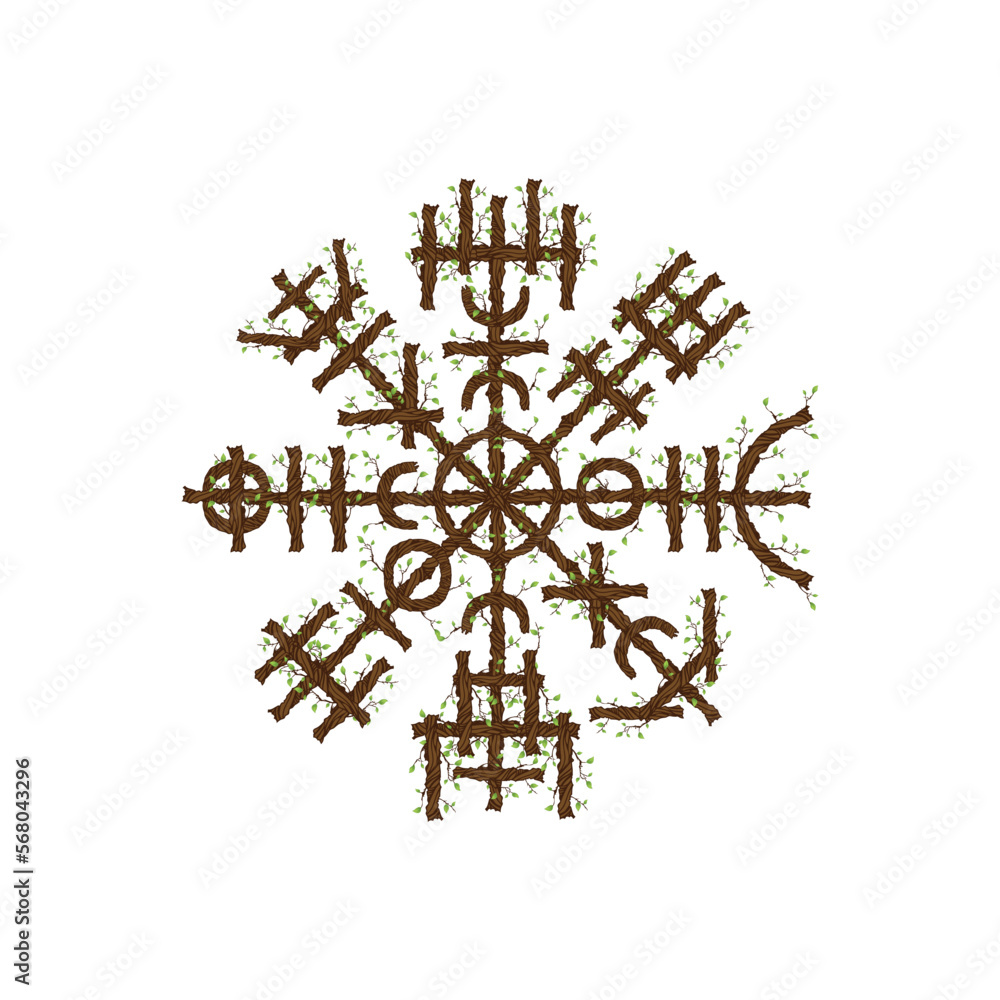 Wall mural Norse viking Vegvisir wooden sign