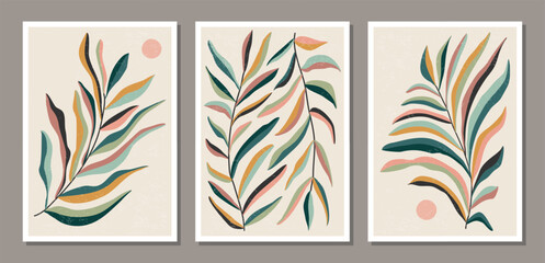 Fototapeta premium Set Matisse inspired contemporary collage botanical minimalist wall art poster
