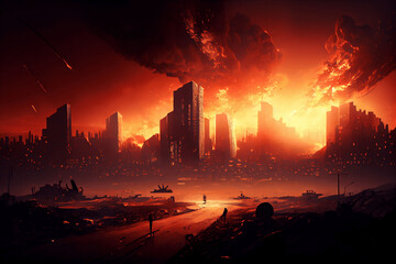 Obraz na płótnie Canvas Post Apokalyptische brennende Stadt
