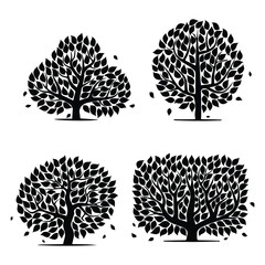 Abstract black leaves tree silhouettes set