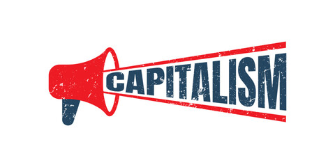Megaphone Capitalism Rubber Stamp, vector graphic, red grunge