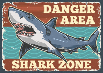 Shark zone vintage flyer colorful