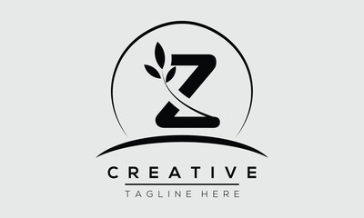 initial Z circle letter logo design with leaf. Z logo icon vector template.