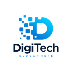 Digital Technology Pixel Initial Letter D Logo Design Template