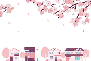 Fototapeta premium 背景素材_街並み_桜