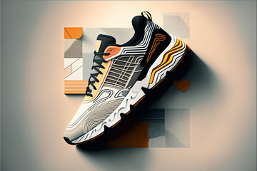 Cool designer sport sneakers shoes concept idea. Creative footwear innovative fashion style. Ai generated - obrazy, fototapety, plakaty