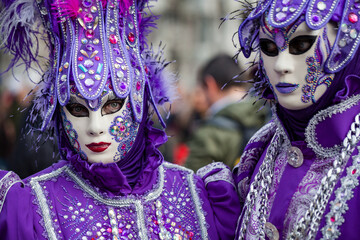 Venice, Italy - February, 2019: Carnival of Venice, typical Italian tradition and festivity with masks in Veneto.