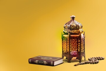 Traditional beautiful lantern and wooden prayer beads