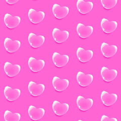 Illustration of a seamless pattern of pink glass hearts. Happy valentine's day greeting, print on gift paper and box, cards, valentines, gifts, love.
