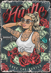 Hustle cool girl poster colorful