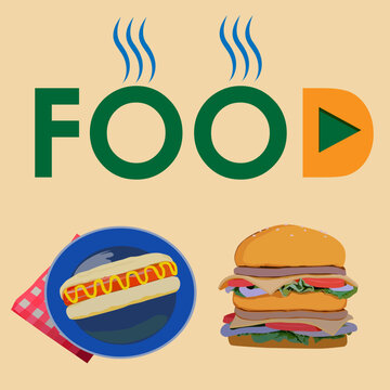 vector illustration depicting a set of food from a fast food outlet for window dressing, bars, cafes, stickers and banners