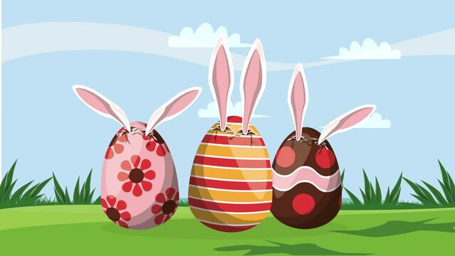 spring eggs withn rabbit ears scene