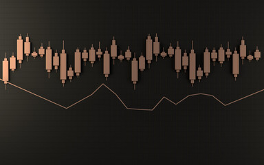 3d Metalic bronze Chart finance on black background with diagramm
