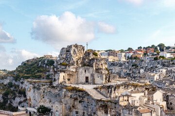Fototapeta premium View at the rock church Santa Maria de Idris in Matera, Basilicata, Italy - Europe