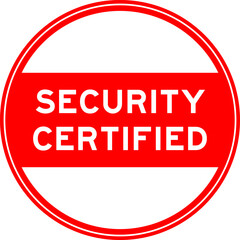 Red color round seal sticker in word security certified on white background