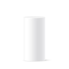 White 3d cylinder vector illustration. Realistic pedestal podium of circle geometric shape stand, blank circular platform or stage for product, diagram graph for presentation