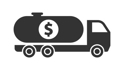 Tank truck icon with dollar sign. Vector illustration.