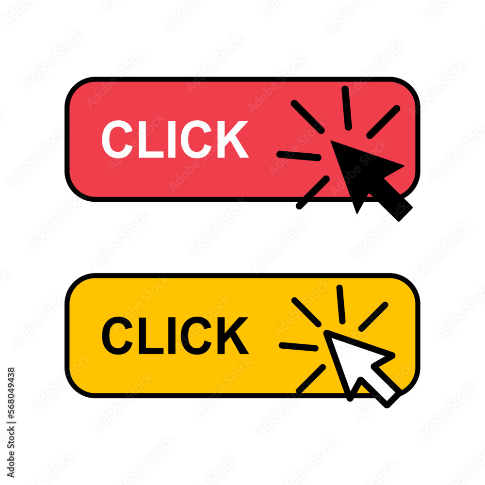 Aufkleber set of click here web button, internet flat pointer design, press link vector illustration