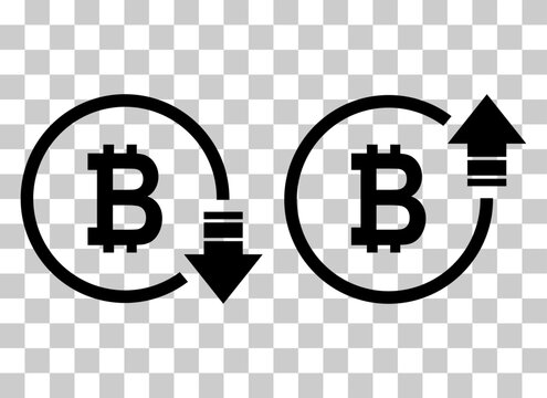 Set of cost symbol bitcoin increase and decrease icon. Money vector symbol isolated on background
