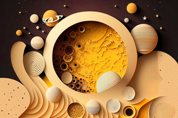 Abstract space background with planets and solar system from colored paper. AI