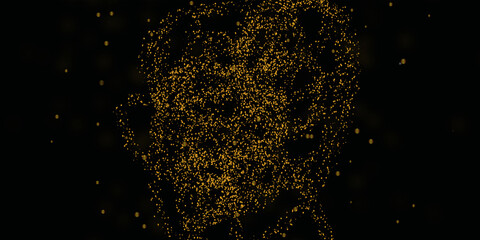 Obraz premium Golden magic on black background. Stylish fashion shine gold glitter backdrop for texture celebration . Gold particles black background of banner, flyer, print for luxury design .