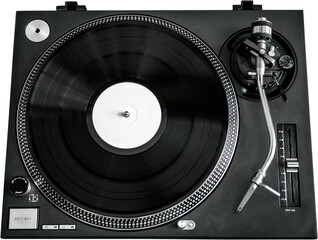 Black Gramophone with Vinyl Record - Isolated