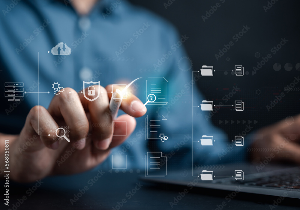 Poster Final project of Document Management System, online documentation database and process automation to efficiently manage files, documentation in enterprise with ERP. Corporate business technology, DMS