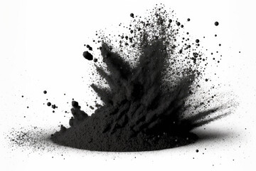 Black coal dust with particles isolated on a textureless white background. Generative AI - obrazy, fototapety, plakaty