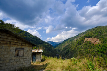 Impressive landscape view from the top of the natural viewpoint in Oxapampa, contemplating all the exuberant vegetation