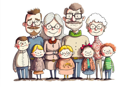Image of a family group on the occasion of Christmas, representing all generations. Creative and modern vector illustration ideal for personal or professional use.