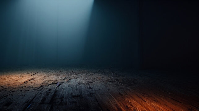 暗い背景にダークウッドの床　舞台　幕の裏
Dark wood floor stage image on dark background
