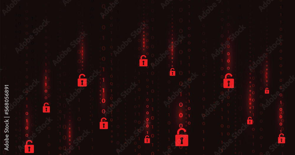 Aufkleber Code and Padlock red open on dark red background.Cyber attack and Information leak concept.Vector illustration.	 