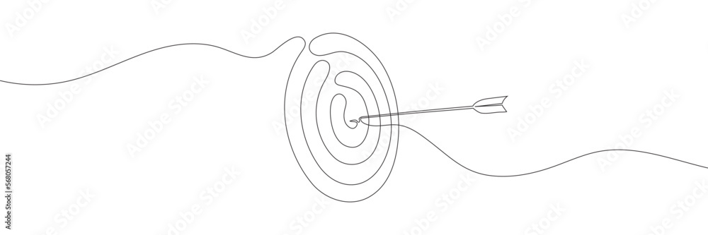 Poster continuous arrow pattern in the center of the target. target drawn with one hand. vector illustratio