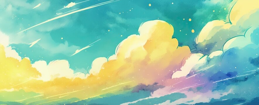 Amazing colourful sky wallpaper. Abstract. Watercolour. Generative AI.
