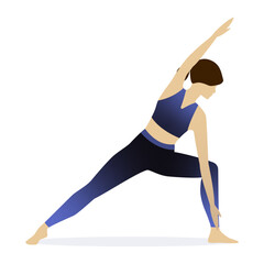 Slim sportive young woman doing yoga & fitness exercises. Healthy lifestyle. Collection of female cartoon characters demonstrating various yoga positions isolated on white background - Vector