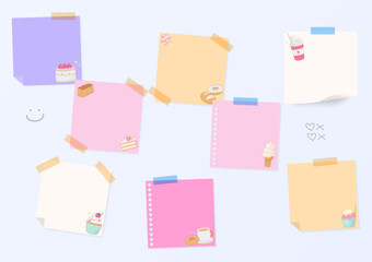 Multi color notepad with bakery icon set
