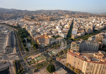 The drone aerial footage of downtown district of Almeria, Spain. Almería is a city and municipality of Spain, located in Andalusia. It is the capital of the province of the same name.