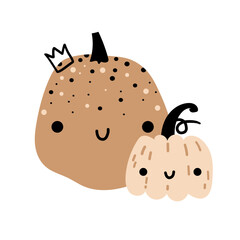 Cute vector smiling spooky pumpkin character for October halloween, thanksgiving. Sweet gourd character print, Mother's Day hug family on white background poster