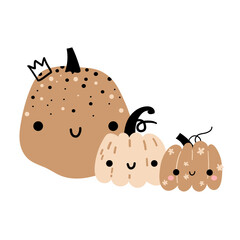 Cute vector smiling spooky pumpkin character for October halloween, thanksgiving. Sweet gourd character print, Mother's Day hug family on white background poster